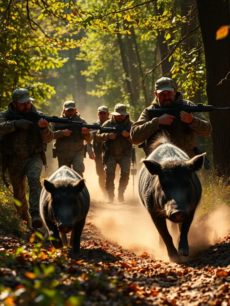 ACCAE members collaborating with local authorities on an anti-poaching patrol in the forests of Estaing, equipped with binoculars and communication devices.