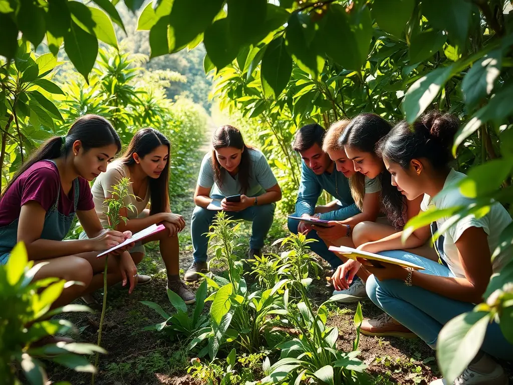 A group of ACCAE members participating in a wildlife tracking workshop in a forest setting, learning to identify animal footprints and signs.