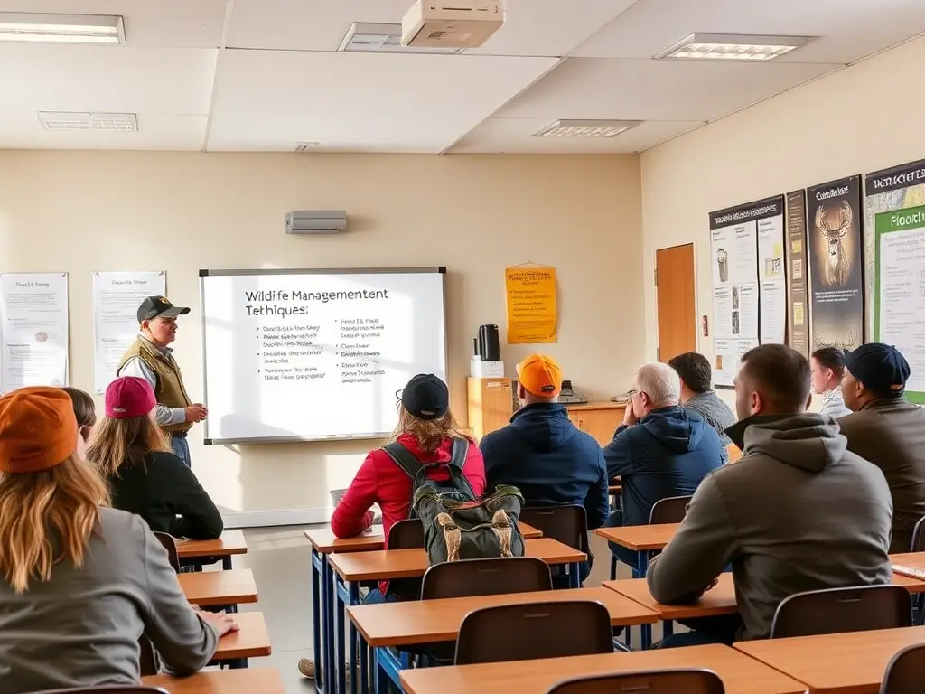 ACCAE members attending a training session on sustainable hunting practices, led by an experienced instructor in a classroom setting.